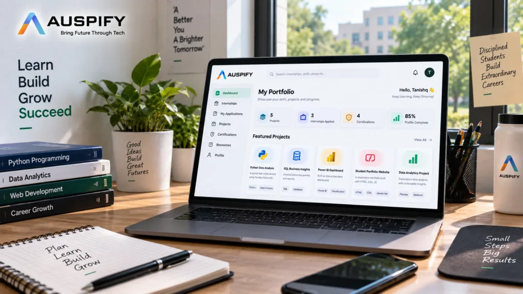 Internship portfolio showing student projects and technical skills